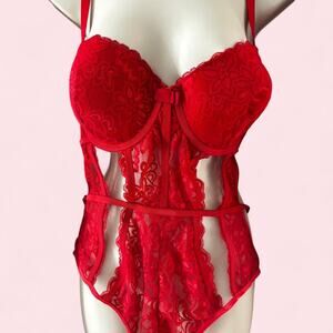 Bold red lace bodysuit with